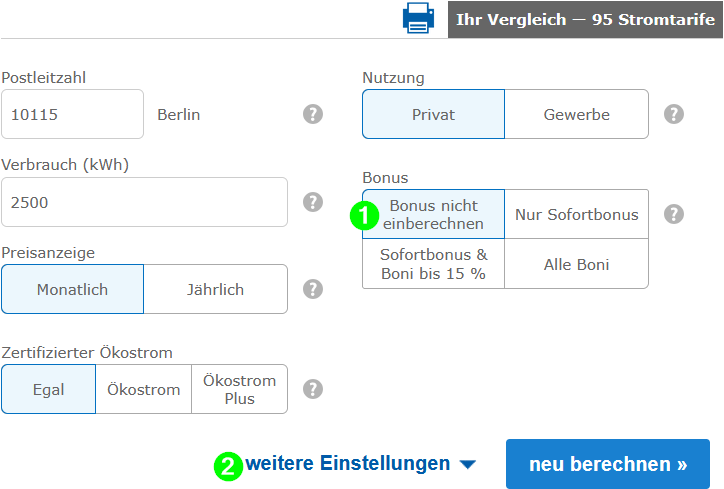 Schritt 2: Bonus herausfiltern und weitere Einstellungen öffnen